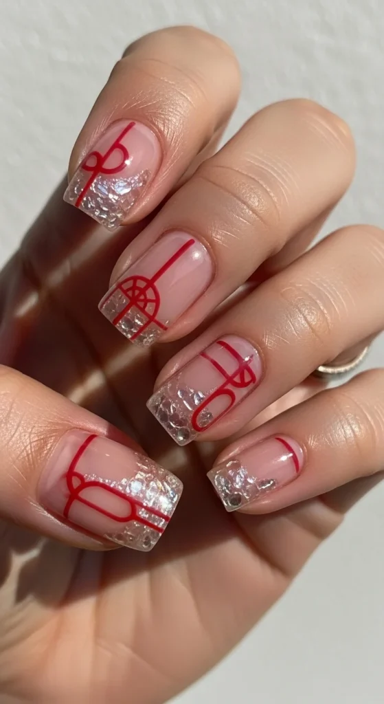 Scarlet negative-space short square nails