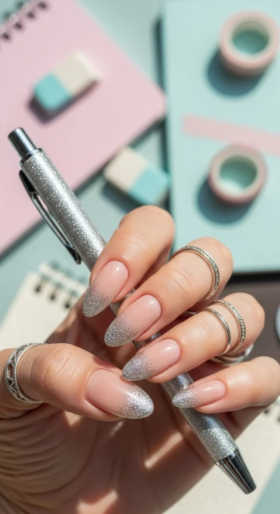15 Must Try Trendy Back to School Nail Ideas 2026 12 glitter-gradient-tips