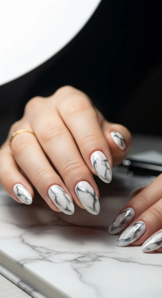 15 Must Try Trendy Back to School Nail Ideas 2026 15 marble-effect-nails
