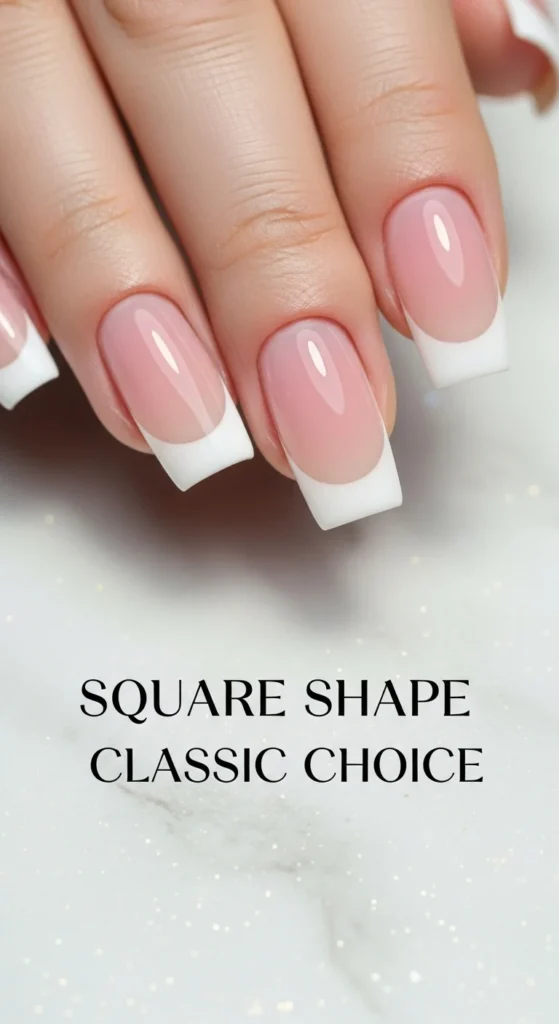The Ultimate Nail Shape Guide: Choose & Master Your Look 3 Macro close-up of square-shaped nails painted in classic French tips.