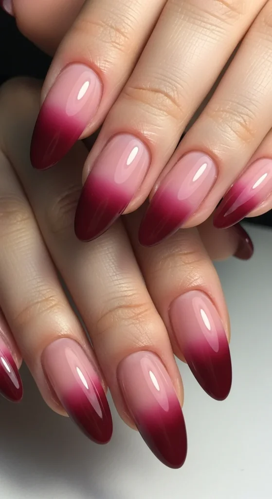 20 Chic September Nail Designs for 2026 That Capture Fall’s First Glow 11 Rosé to merlot gradient ombré nails.