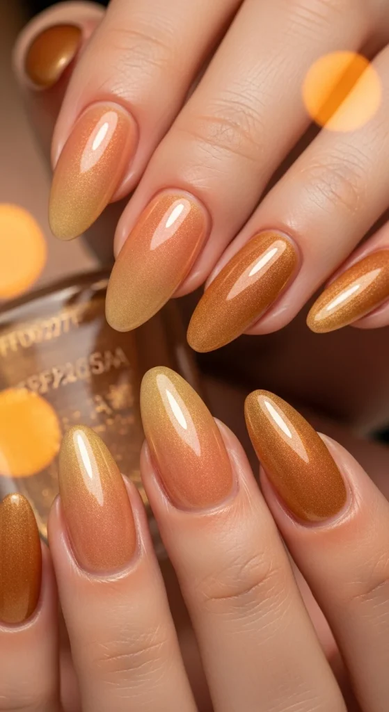 Warm Fall Nail Designs 2026: Earth Tone Manicure Ideas You’ll Love 14 Golden hour warm gradient manicure