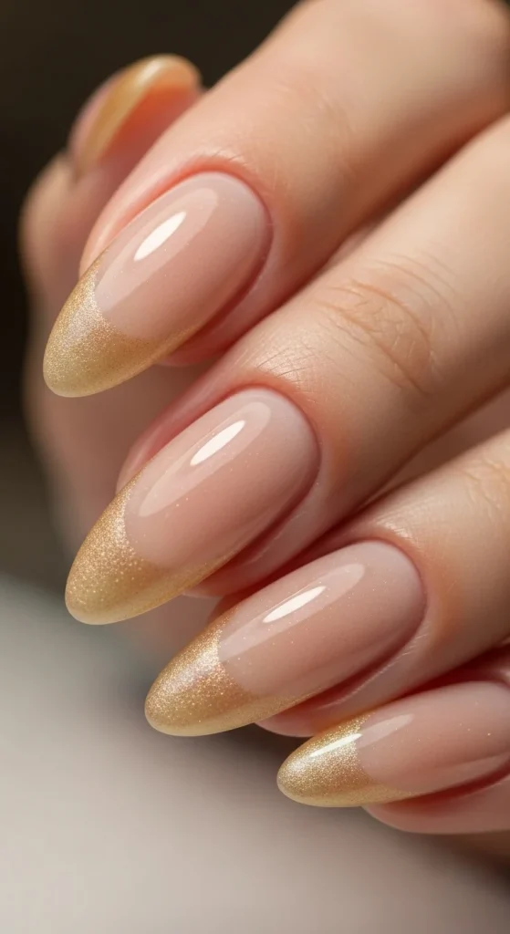 20 Chic September Nail Designs for 2026 That Capture Fall’s First Glow 20 Nude nails with golden wheat French fade tips.