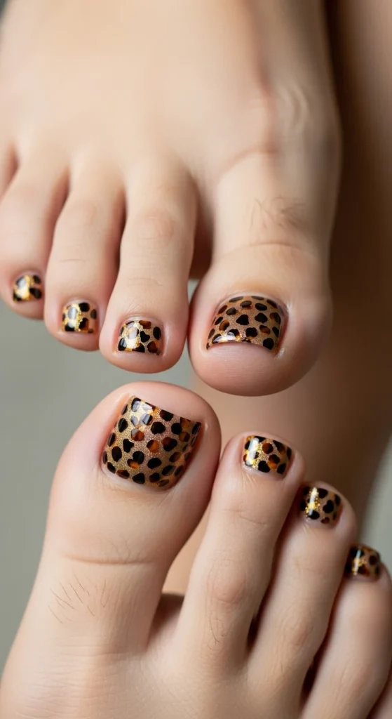 15 Trendy Fall Toe Nails Designs 2026 for the Perfect Cozy Pedicure 12 Holographic tortoiseshell fall toe nail design.