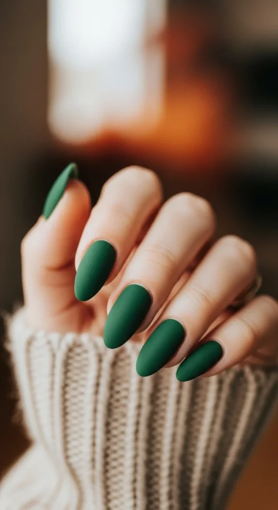 20 Chic September Nail Designs for 2026 That Capture Fall’s First Glow 18 Moss green velvet-textured nails.