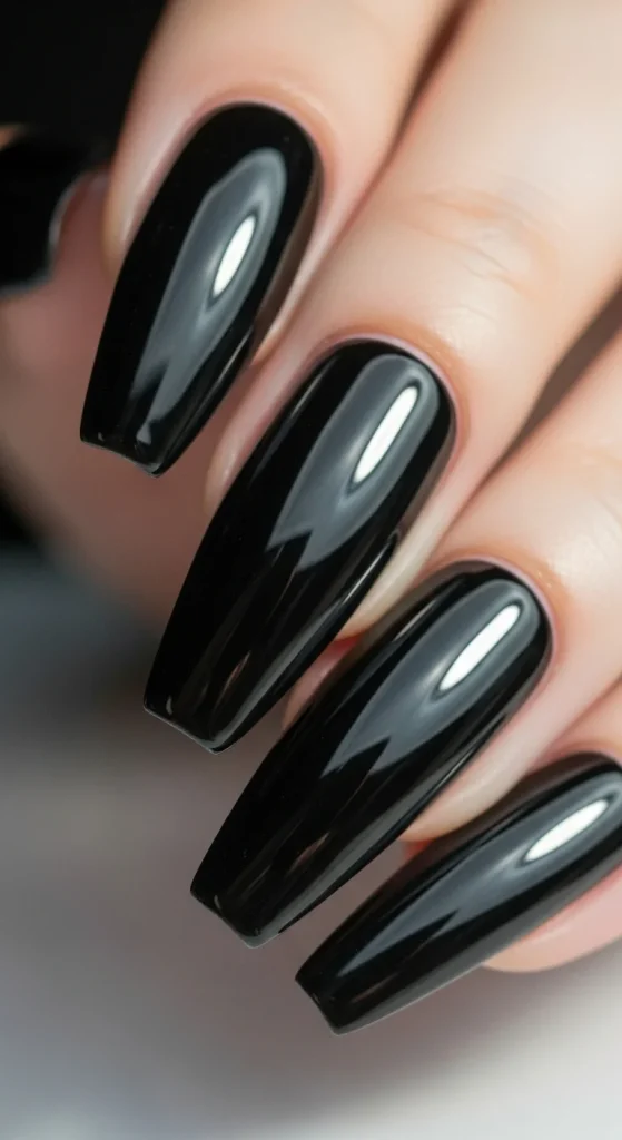 Coffin nails in obsidian black chrome.
