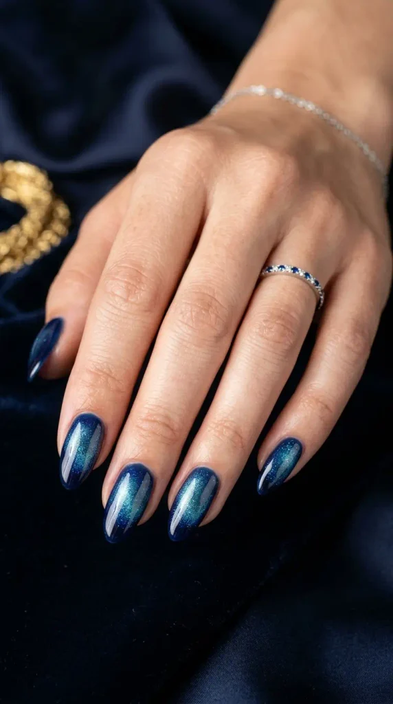 September Nails Inspiration: 13 Must-Try Manis That Scream Summer’s Final Glow 10 Sapphire blue cat-eye nails with a luminous blue-green magnetic glow