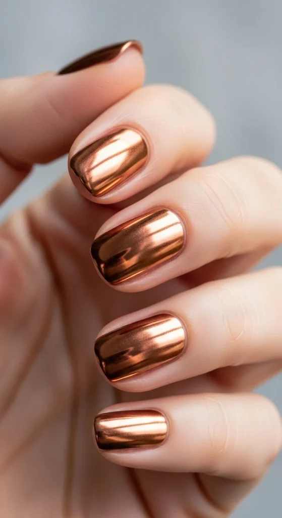 Copper metallic chrome nails