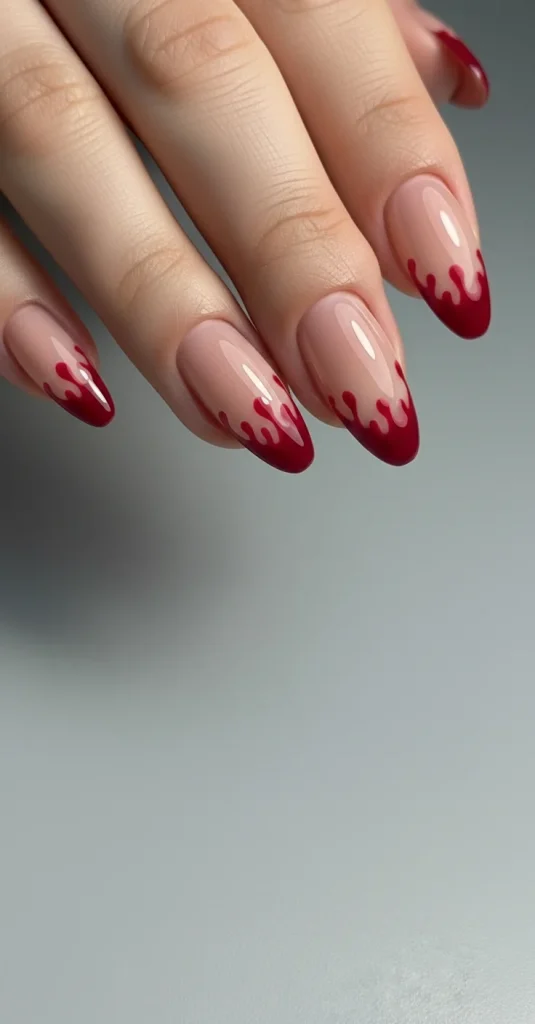 Dripping Blood Halloween nails 2025 with glossy red drip art.”