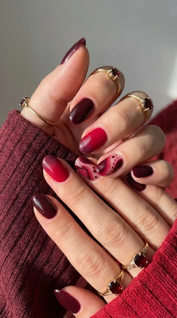 15 Red Nail Designs 2026: Cherry, Dark & Trendy Ideas You’ll Love 14 burgundy and cherry red nails two tone dark red nail design 2026