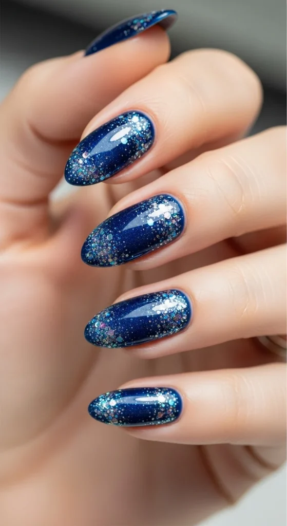 Galaxy glitter nails for New Year’s Eve