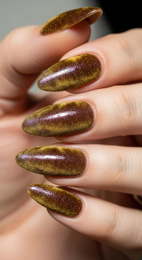Gold velvet shimmer nails for holidays