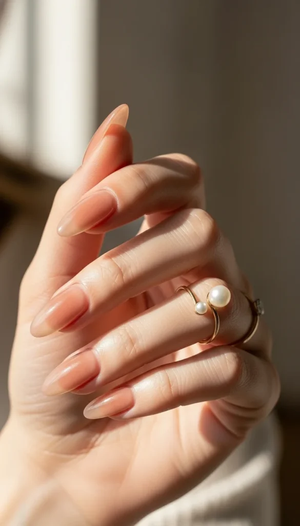 Neutral Holiday Nails 2025: 21 Elegant & Festive Nude Nail Designs 21 Glossy nude jelly nails with sheer finish.