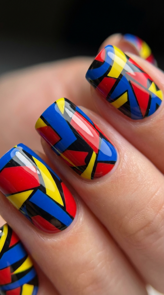 Best Nail Wraps 2026: Brands That Actually Last (Gel, Polish & Handmade Picks) 6 abstract nail wraps bold colorful geometric patterns