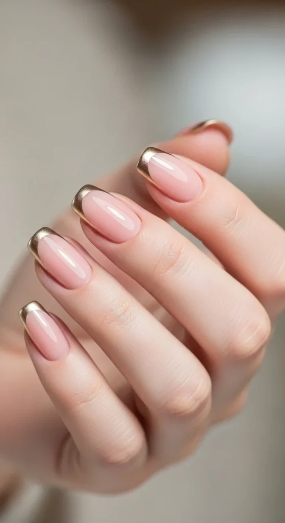 Champagne gold French tip nails for New Year’s Eve.