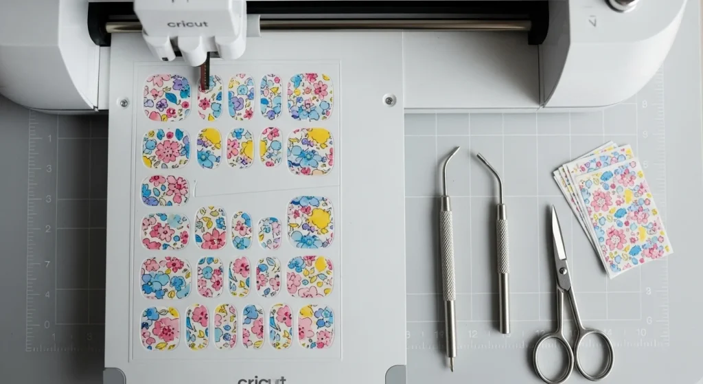 Nail Wraps: The Complete 2026 Guide (What They Are, Types & How to Use Them) 9 Cricut machine cutting custom vinyl nail wraps