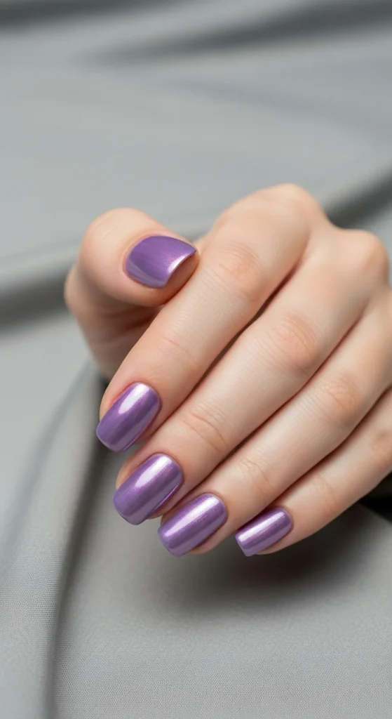 Velvet Chrome & Jelly Nails 2025–26: 30 Textured Holiday Nail Designs That Redefine Glamour 15 Lavender chrome nails for chic spring look.