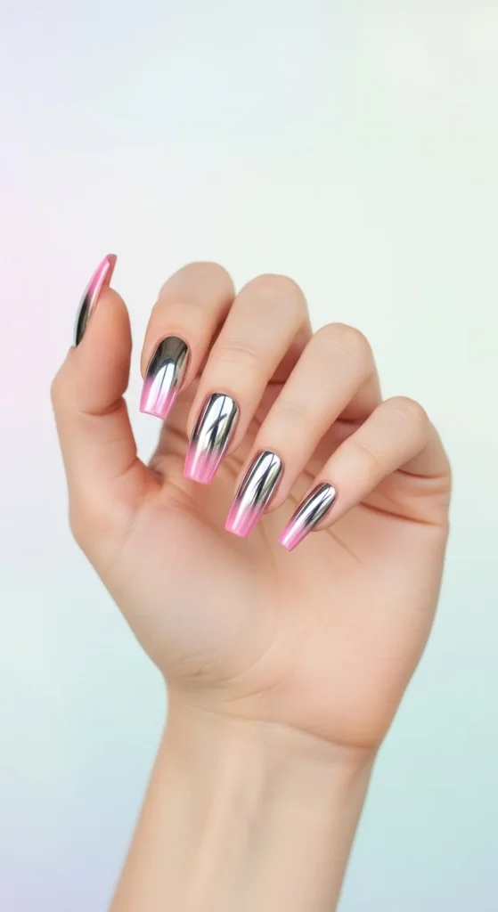 Velvet Chrome & Jelly Nails 2025–26: 30 Textured Holiday Nail Designs That Redefine Glamour 17 Rose chrome tip nails for minimal glam.