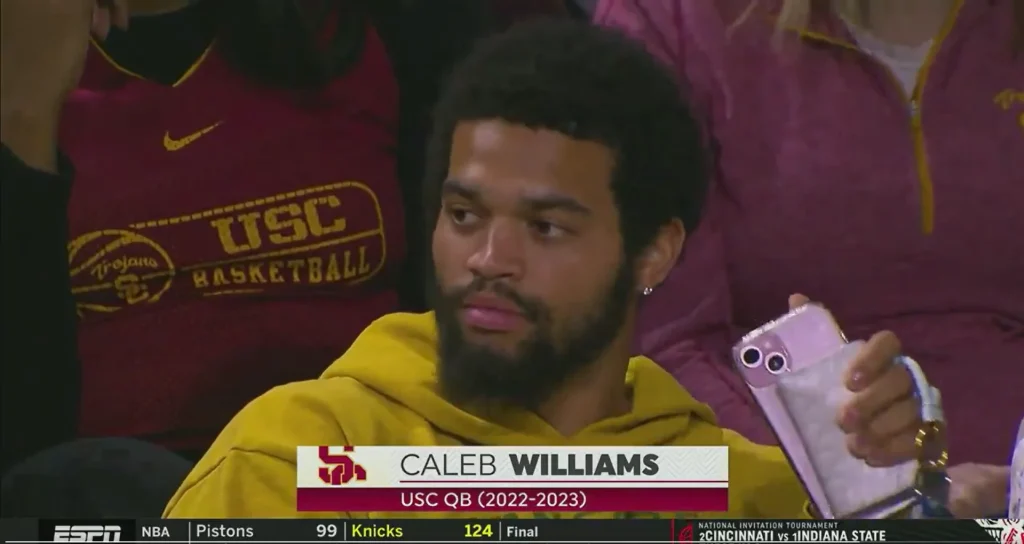 Caleb Williams pink nails viral meme look