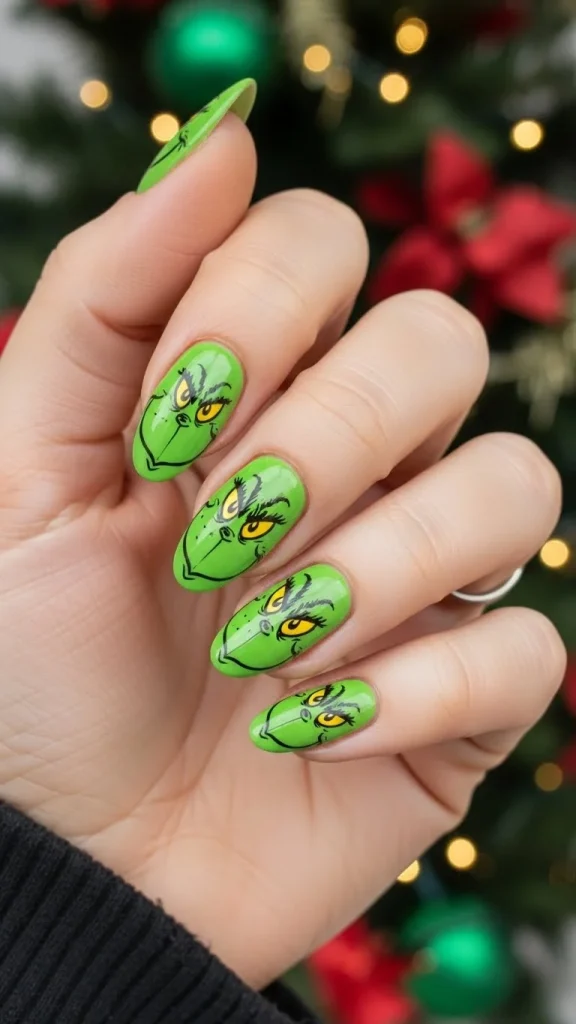 Grinch Nails: Festive Ideas, Designs & the Ultimate Christmas Nail Guide 2 Classic Grinch Face Nails