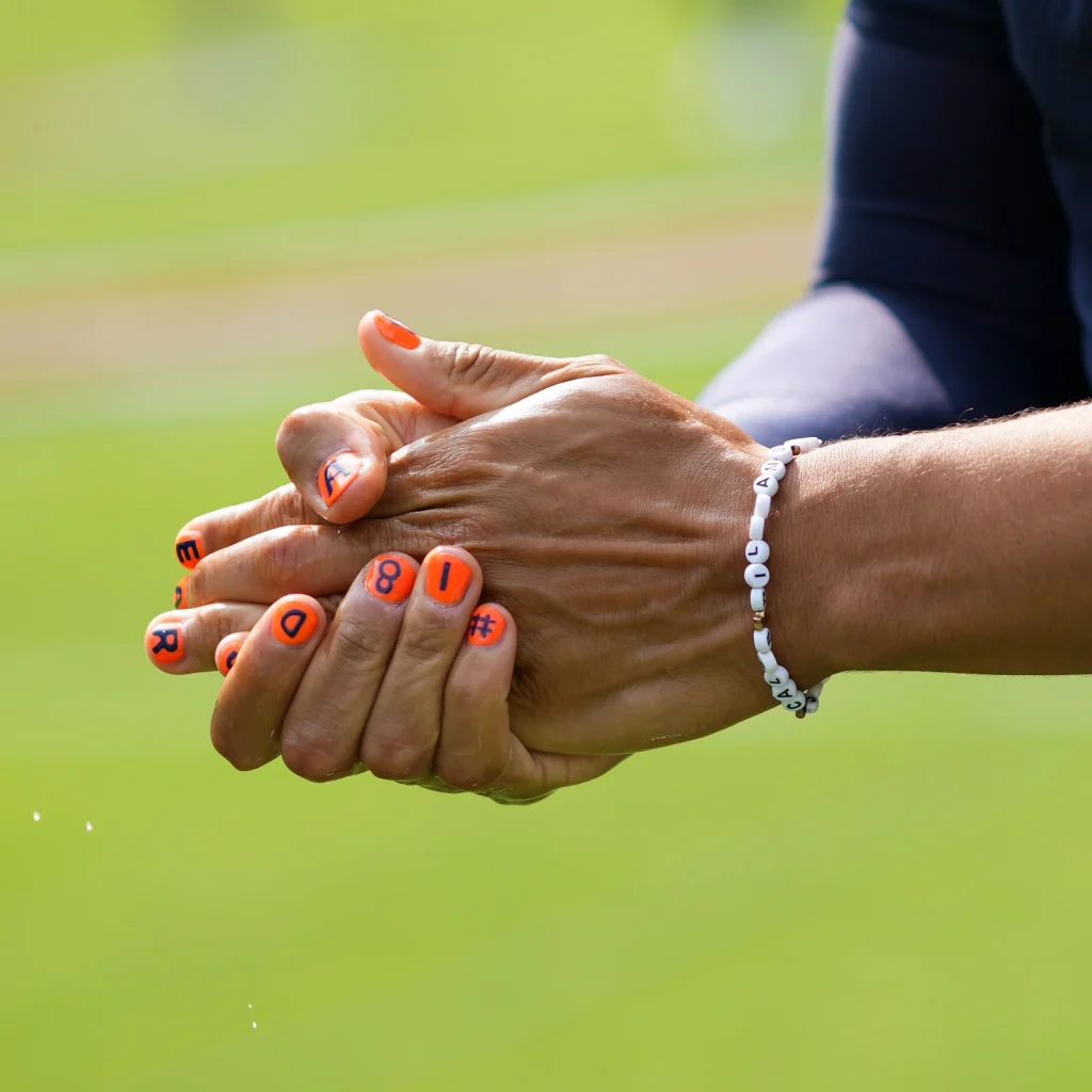 Caleb Williams NFL nails featuring Chicago Bears theme