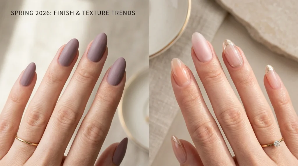 Spring Nail Finishes 2026: Glossy, Satin and Chrome Texture Comparison