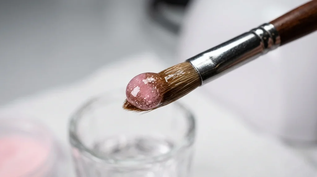 How Long Does a Full Set of Acrylic Nails Take in 2026? 6 acrylic nail bead forming from monomer and polymer mixture macro view