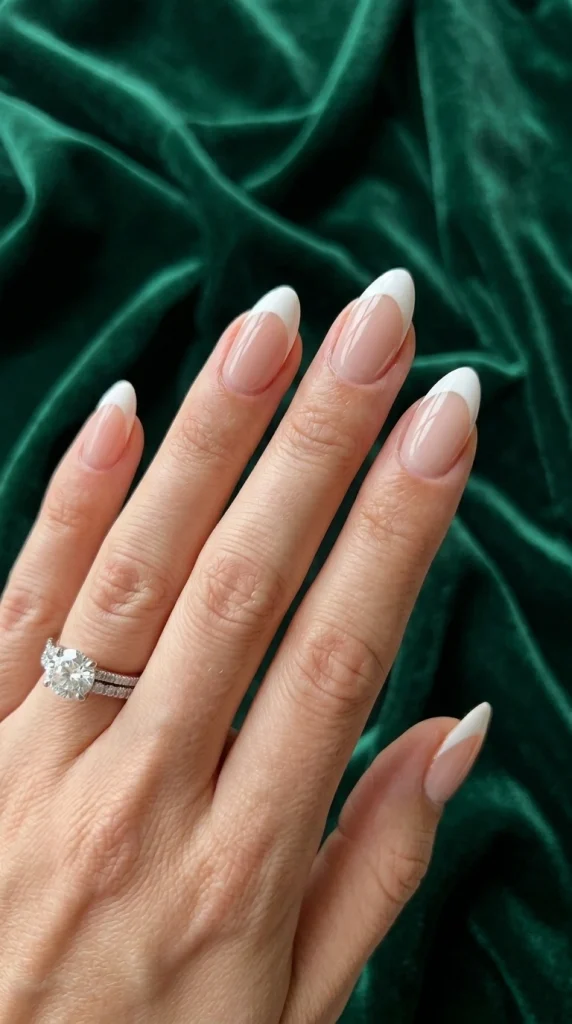 Summer French Tip Nail Designs 2026: 35 Classy, Colorful & Trendy Ideas 2 Almond nails with crisp white French tips and a glossy nude base