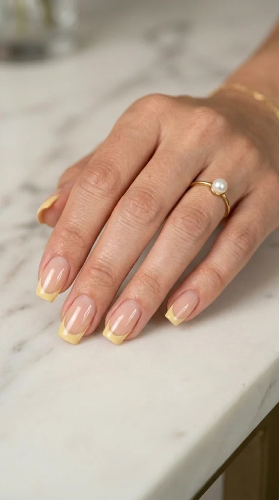 Summer French Tip Nail Designs 2026: 35 Classy, Colorful & Trendy Ideas 4 Squoval nails with soft buttercream French tips on a glossy nude pink base