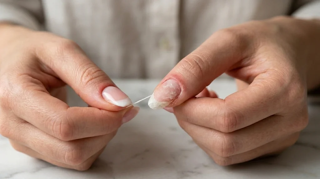 How to Remove Acrylic Nails Without Acetone (Safely at Home) 9 Warning image showing harmful dental floss acrylic nail removal method