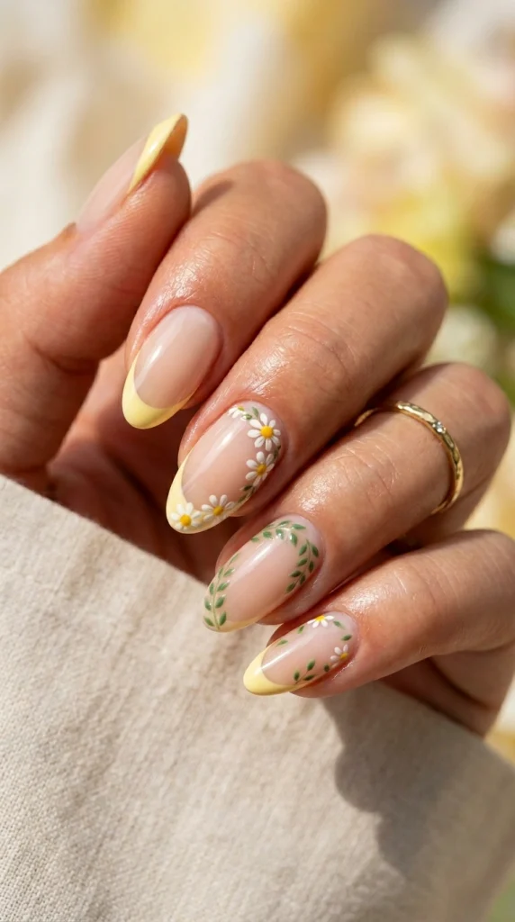 Summer French Tip Nail Designs 2026: 35 Classy, Colorful & Trendy Ideas 35 Almond nails with white French tips and hand-painted pink hibiscus flowers
