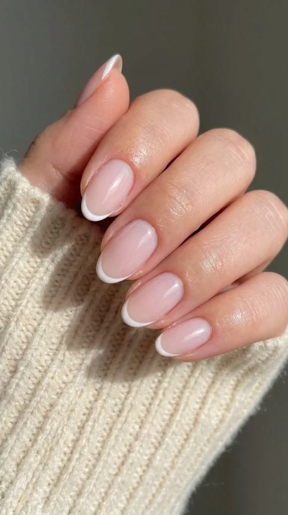 Summer French Tip Nail Designs 2026: 35 Classy, Colorful & Trendy Ideas 7 A soft pink milky base paired with delicate white tips creates a fresh, feminine manicure that looks clean and effortlessly polished.
