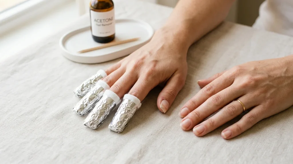 how to remove acrylic nails at home using foil and acetone method