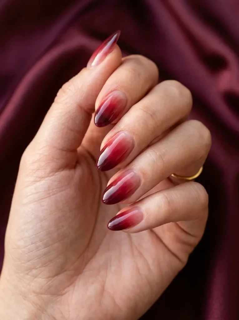 20 Chic September Nail Designs for 2026 That Capture Fall’s First Glow 11 Cherry merlot jelly gradient nails with a glossy translucent finish.