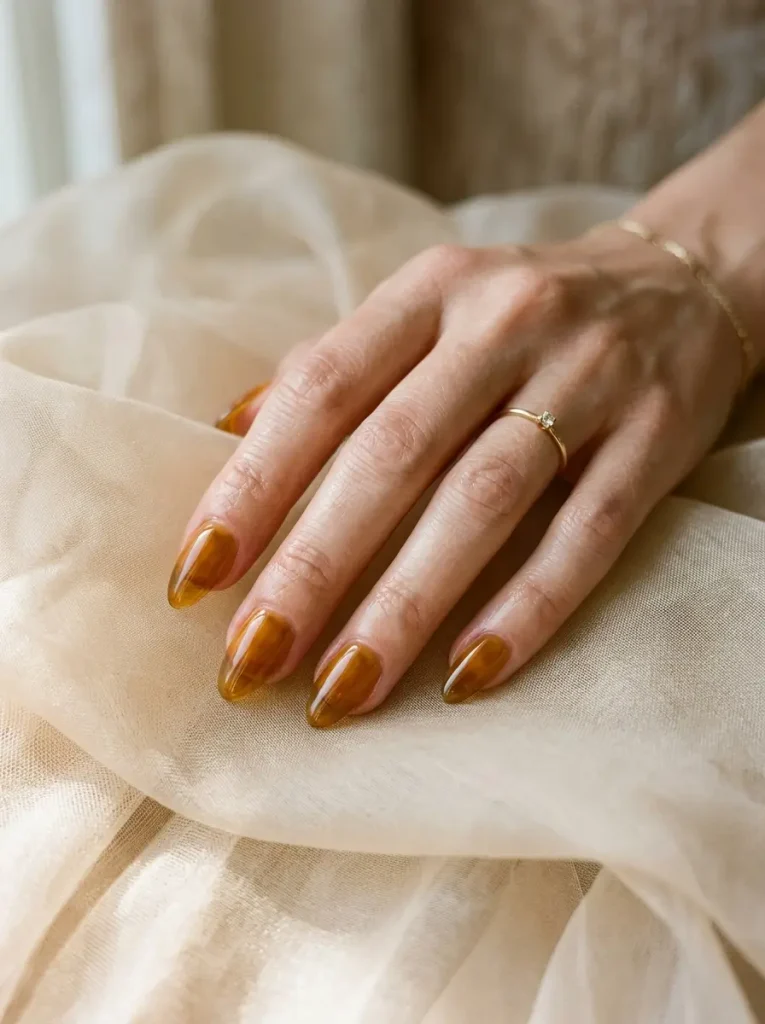 20 Chic September Nail Designs for 2026 That Capture Fall’s First Glow 10 Golden amber jelly nails with a translucent honey-glass finish.