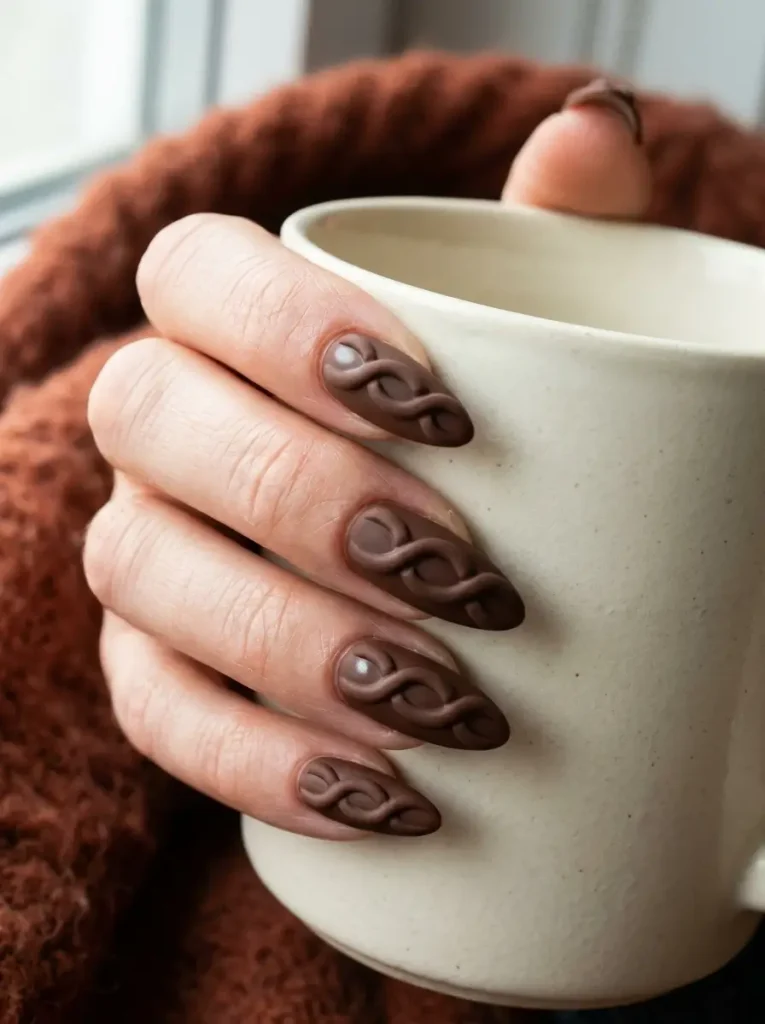 Chunky cable knit nails with a wide deep raised rope texture