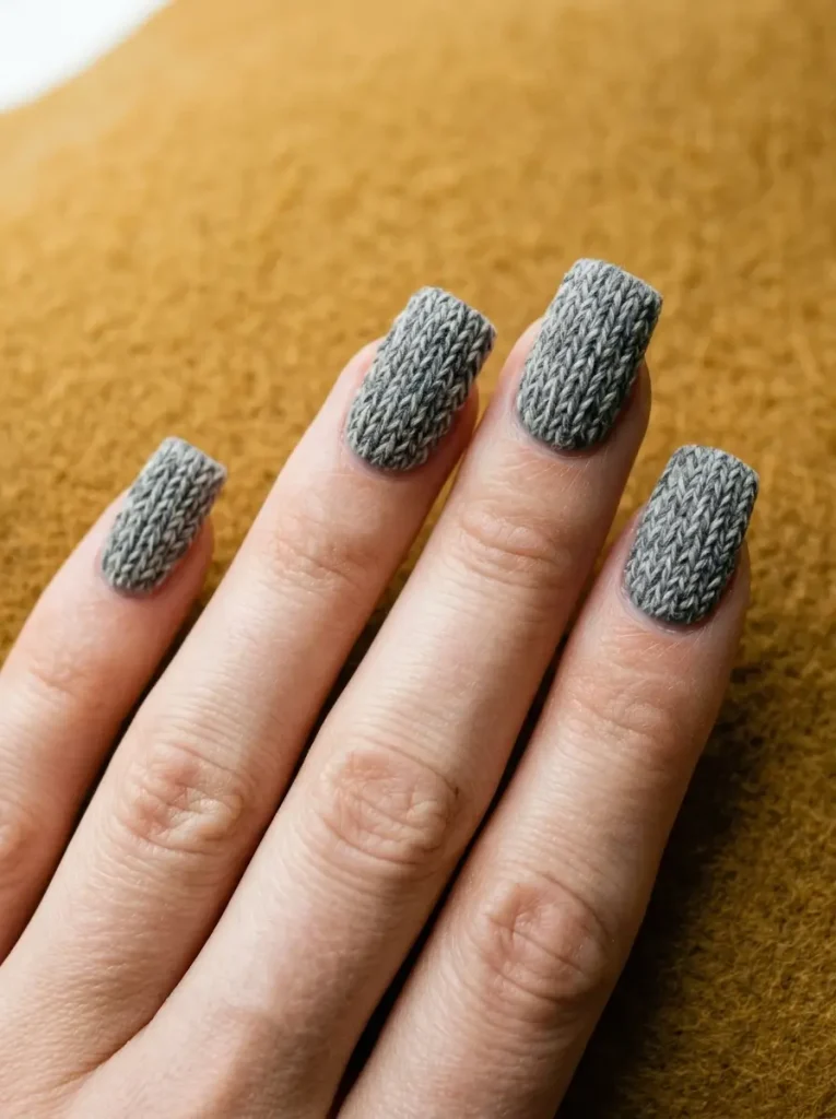 Gray marl sweater nails with a speckled yarn effect