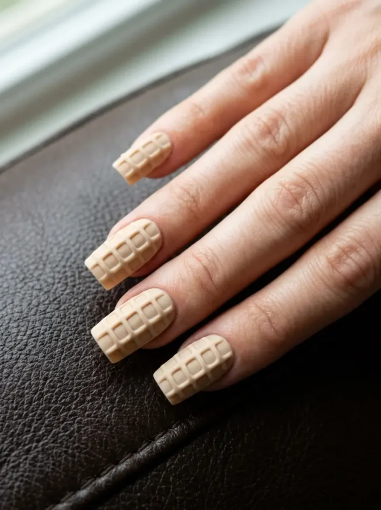 Square knit nails with a waffle texture suited to a flat tip